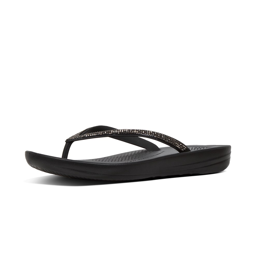 Fitflop Womens Flip-flops Black - Iqushion Sparkle Ergonomic - XF5973261